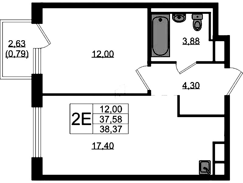 1-комнатная квартира 38.37 м², 10/12 эт., ЖК «Новые Лаврики»